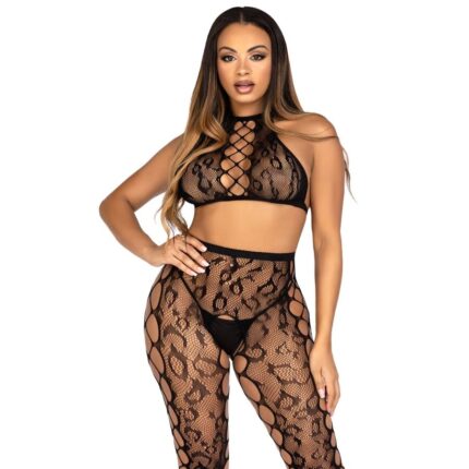 LEG AVENUE - 89372 CROP TOP & CROTCHLESS TIGHTS BLACK - ONE SIZE - sexbliss - Foto 1