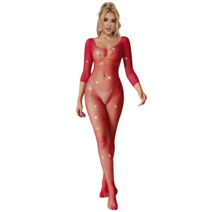 SUBBLIME - 952419 FISHNET BODYSTOCKING WITH DIAMONDS LONG SLEEVE RED XS/M - sexbliss - Foto 1