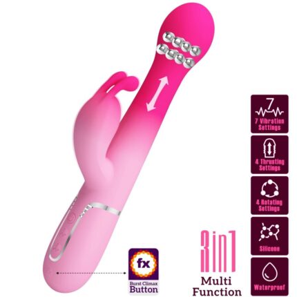 PRETTY LOVE - DEJON 3 IN 1 MULTIFUNCTION RABBIT VIBRATOR PINK - sexbliss - Foto 1
