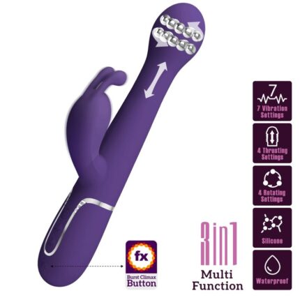 PRETTY LOVE - DEJON RABBIT VIBRATOR 3 IN 1 MULTIFUNCTION PURPLE - sexbliss - Foto 1