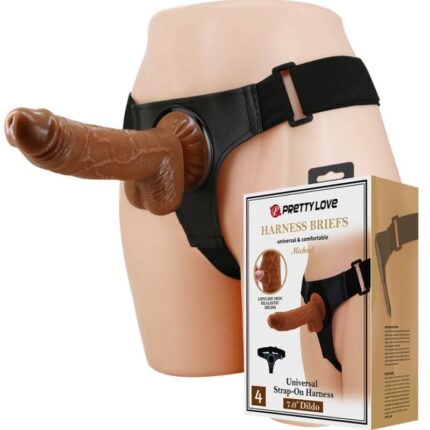 PRETTY LOVE - HARNESS BRIEFS UNIVERSAL HARNESS WITH DILDO MICHEAL 20 CM BLACK - sexbliss - Foto 1