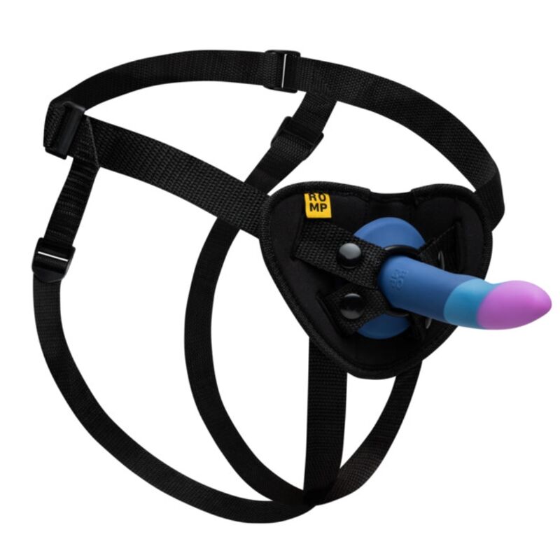 ROMP - PICCOLO HARNESS + SILICONE DILDO WITH TRICOLOR SUCTION CUP 14 CM - Foto 1 ROMP - PICCOLO HARNESS + SILICONE DILDO WITH TRICOLOR SUCTION CUP 14 CM - sexbliss - Foto 1