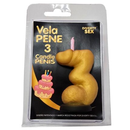 DIABLO PICANTE - PENIS CANDLE IN THE SHAPE OF THE NUMBER 3 GOLD COLOR - sexbliss - Foto 1