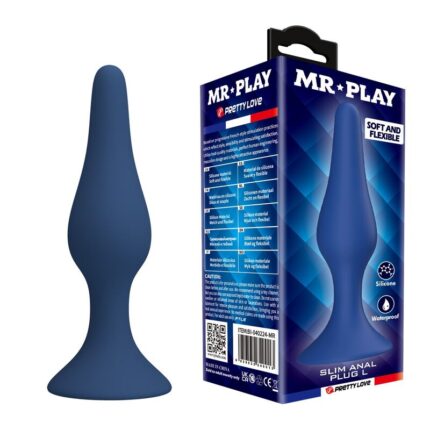 MR PLAY - SLIM SILICONE ANAL PLUG BLUE L - sexbliss - Foto 1