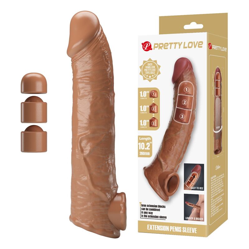 PRETTY LOVE - ADJUSTABLE PENIS EXTENSION SLEEVE 26 CM Ø 4 CM BROWN - Foto 1 PRETTY LOVE - ADJUSTABLE PENIS EXTENSION SLEEVE 26 CM Ø 4 CM BROWN - sexbliss - Foto 1