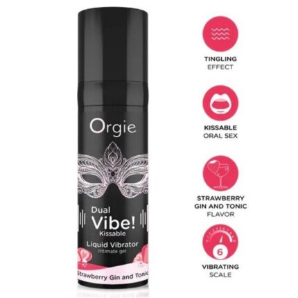 ORGIE - DUAL VIBE! STRAWBERRY GIN AND TONIC KISSABLE LIQUID VIBRATOR 15 ML - sexbliss - Foto 1