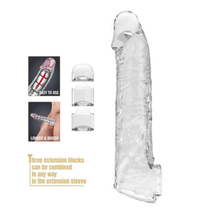 PRETTY LOVE - ADJUSTABLE PENIS EXTENSION SLEEVE 26 CM Ø 4 CM TRANSPARENT - sexbliss - Foto 1