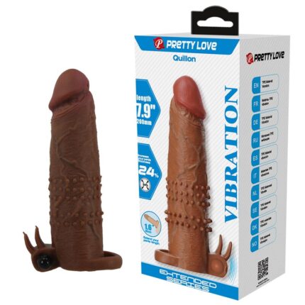 PRETTY LOVE - QUILLON VIBRATING PENIS SLEEVE 20 CM Ø 4 CM BROWN - sexbliss - Foto 1