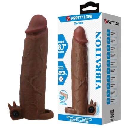 PRETTY LOVE - XERXES VIBRATING PENIS SLEEVE 22 CM Ø 4.5 CM BROWN - sexbliss - Foto 1
