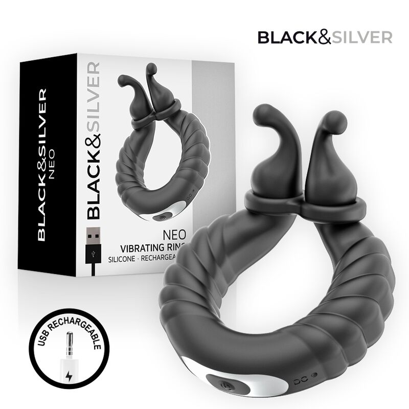 BLACK & SILVER - NEO RECHARGEABLE COUPLES' VIBRATING RING BLACK - Foto 1 BLACK & SILVER - NEO RECHARGEABLE COUPLES' VIBRATING RING BLACK - sexbliss - Foto 1