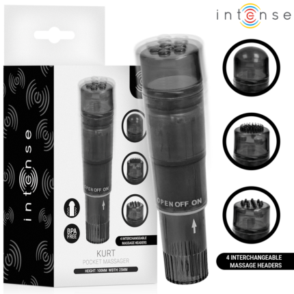 INTENSE - KURT MINI MASSAGER WITH 4 INTERCHANGEABLE HEADS BLACK - sexbliss - Foto 1