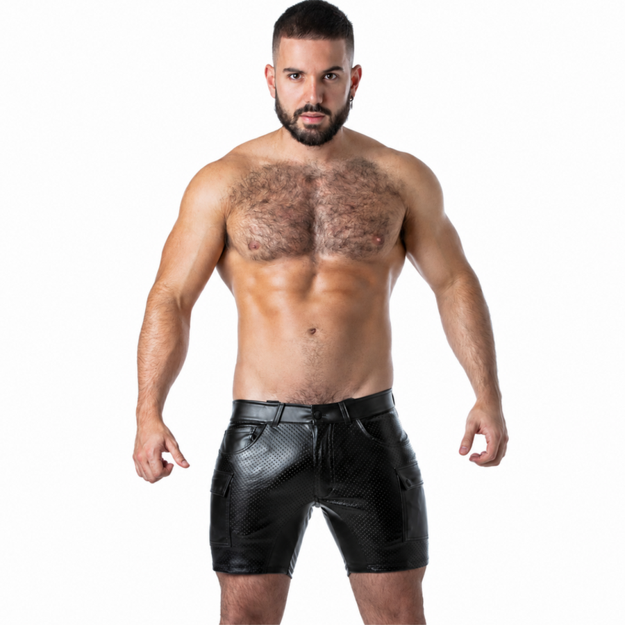 LOCKER GEAR - PUNCH HOLE LEATHERETTE CARGO SHORTS BLACK S - Foto 1 LOCKER GEAR - PUNCH HOLE LEATHERETTE CARGO SHORTS BLACK S - sexbliss - Foto 1