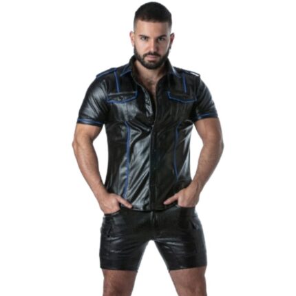 LOCKER GEAR - PUNCH HOLE LEATHERETTE SHIRT BLUE L - sexbliss - Foto 1