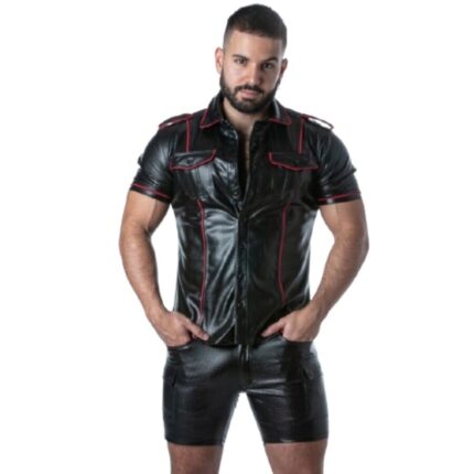LOCKER GEAR - PUNCH HOLE LEATHERETTE SHIRT RED S - sexbliss - Foto 1