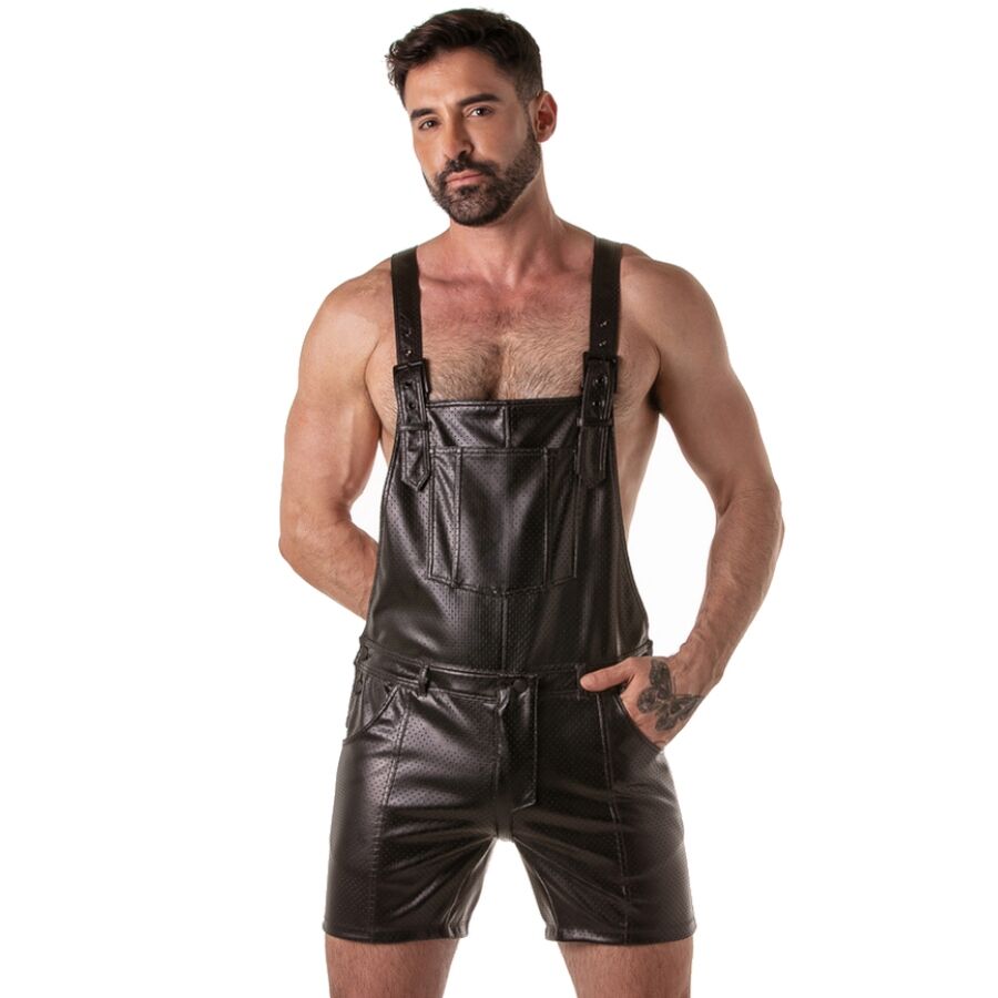 LOCKER GEAR - PUNCH HOLE LEATHERETTE SHORT OVERALLS BLACK M - Foto 1 LOCKER GEAR - PUNCH HOLE LEATHERETTE SHORT OVERALLS BLACK M - sexbliss - Foto 1