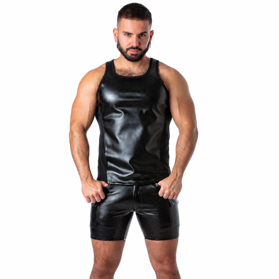LOCKER GEAR - PUNCH HOLE LEATHERETTE TANK TOP BLACK S - Foto 1 LOCKER GEAR - PUNCH HOLE LEATHERETTE TANK TOP BLACK S - sexbliss - Foto 1