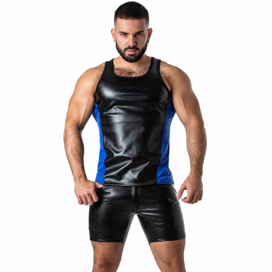 LOCKER GEAR - PUNCH HOLE LEATHERETTE TANK TOP BLUE S - Foto 1 LOCKER GEAR - PUNCH HOLE LEATHERETTE TANK TOP BLUE S - sexbliss - Foto 1