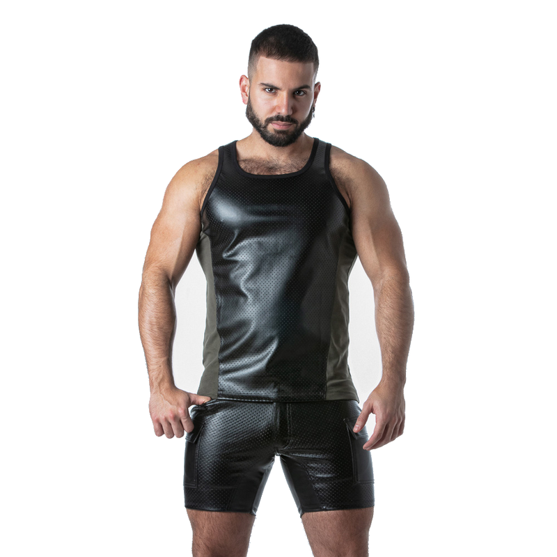 LOCKER GEAR - PUNCH HOLE LEATHERETTE TANK TOP KHAKI XL - Foto 1 LOCKER GEAR - PUNCH HOLE LEATHERETTE TANK TOP KHAKI XL - sexbliss - Foto 1