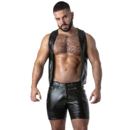 LOCKER GEAR - PUNCH HOLE LEATHERETTE VEST KHAKI L - sexbliss - Foto 1