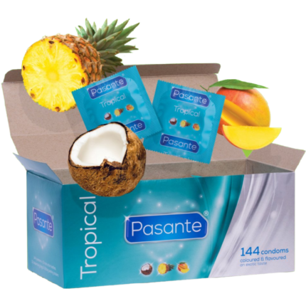 PASANTE - TROPICAL MANGO PINEAPPLE AND COCONUT FLAVOURED CONDOMS 53 MM 144 UNITS - sexbliss - Foto 1